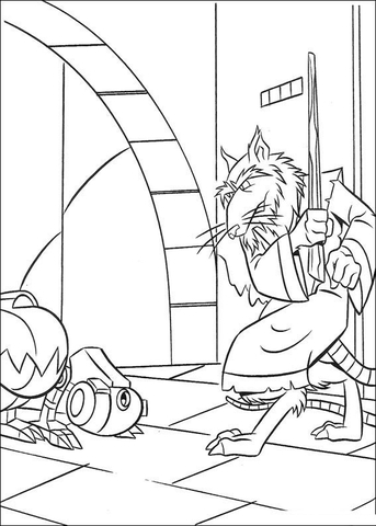 Splinter Beats The Robot  Coloring Page